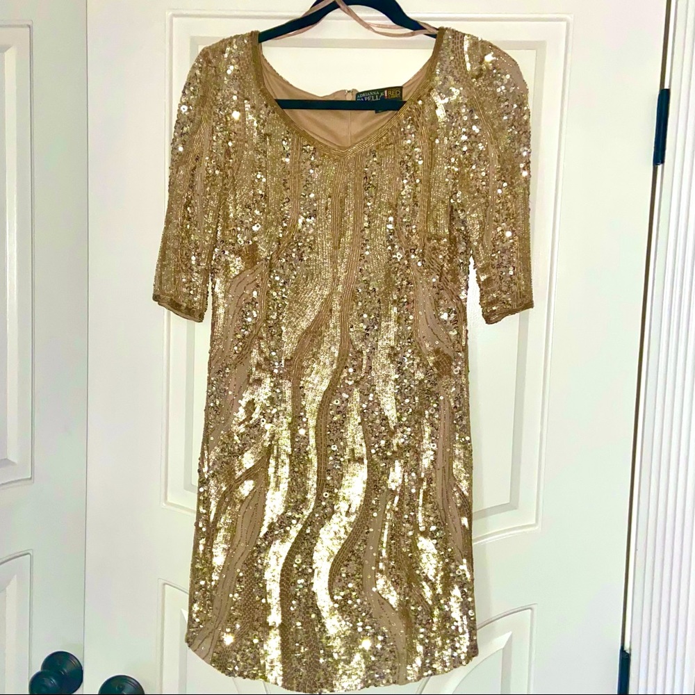 Adrianna Papel x E LIVE From The Red Carpet Sequin & Beaded Dress, 2- Like New